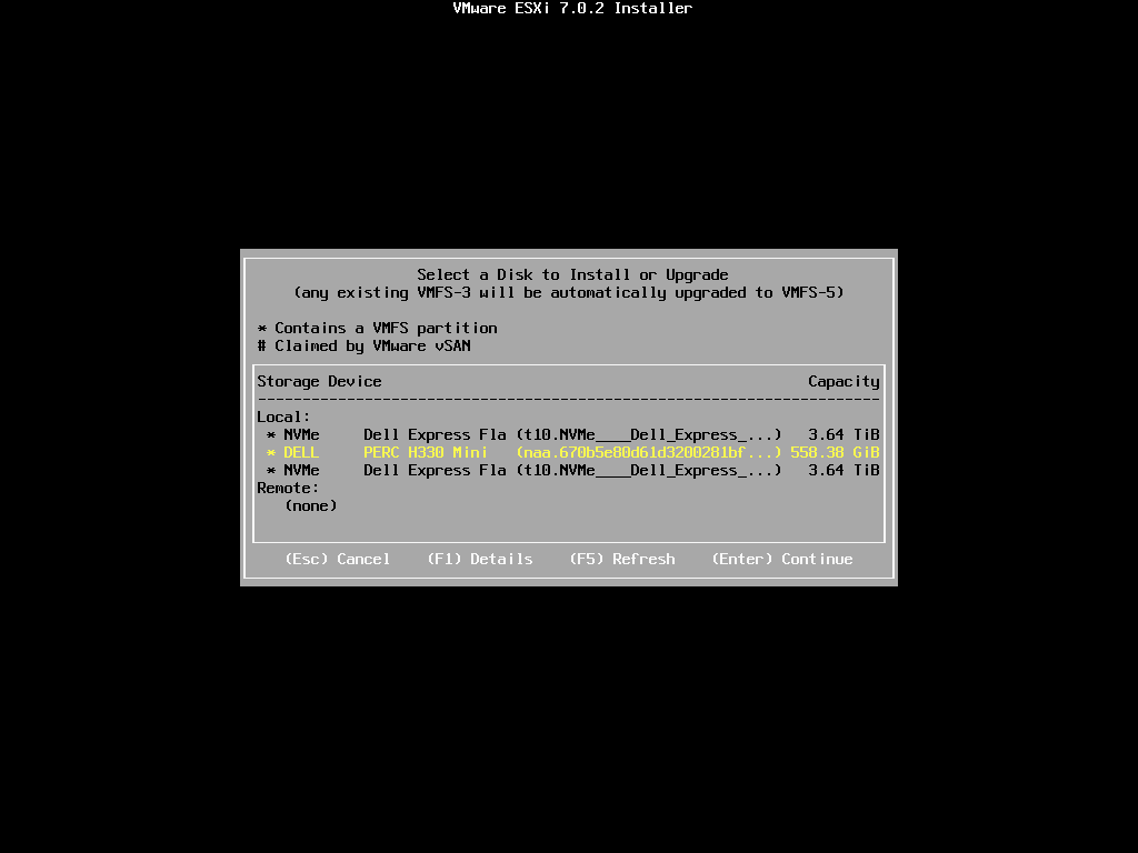 Dell PowerEdge R640 — обновление ESXi 6.7 до версии ESXi 7.0.2